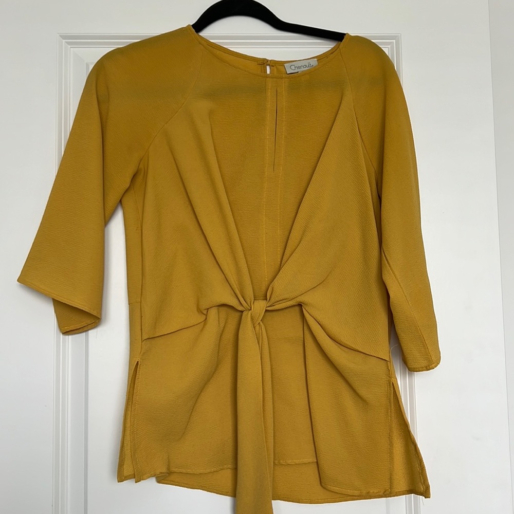 Yellow mustard/gold blouse with tie front